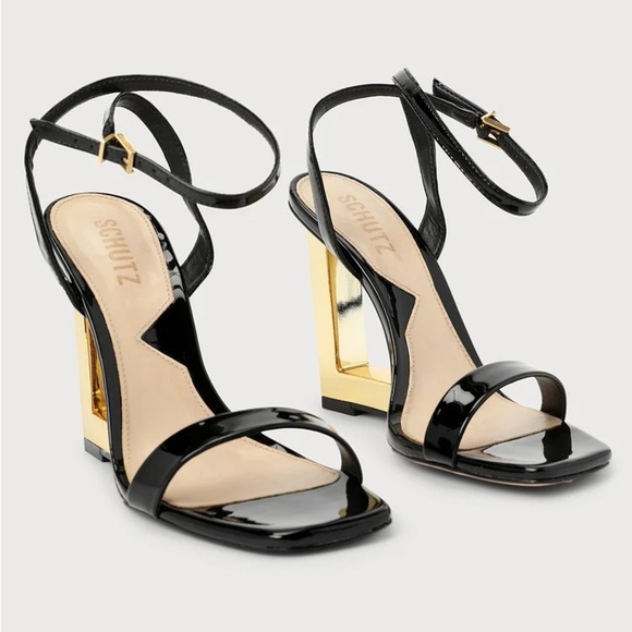 Filipa Black Patent Leather Sculpted High Heel Sandals